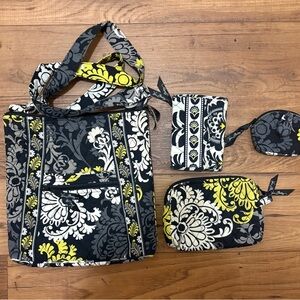 Vera Bradley Crossbody in Floral Black and Yellow with Accessories